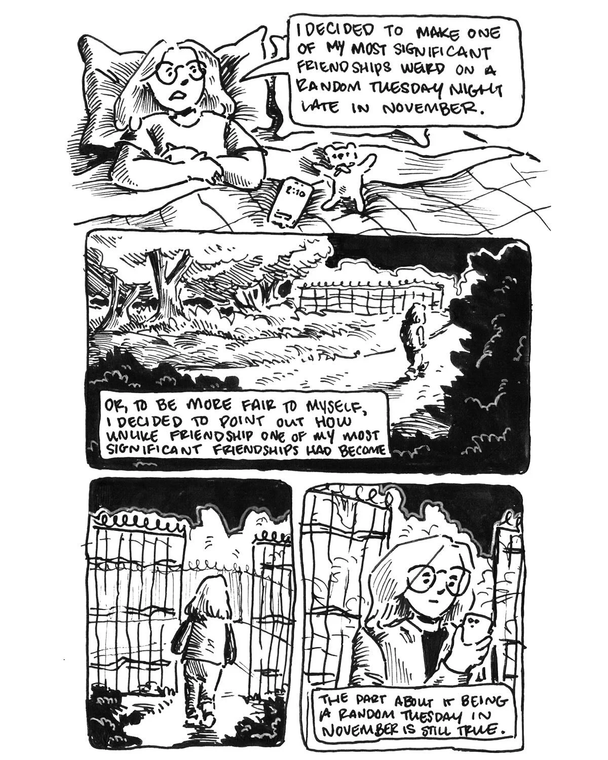 From &lsquo;Thoughts That Keep Me Up At Night&rsquo; 

Almost a year ago I was mistaken for a dead body while on a really horrifying phone call! Even as it was happening and I was horribly embarrassed I thought it would be funny as a comic! 

In a mo