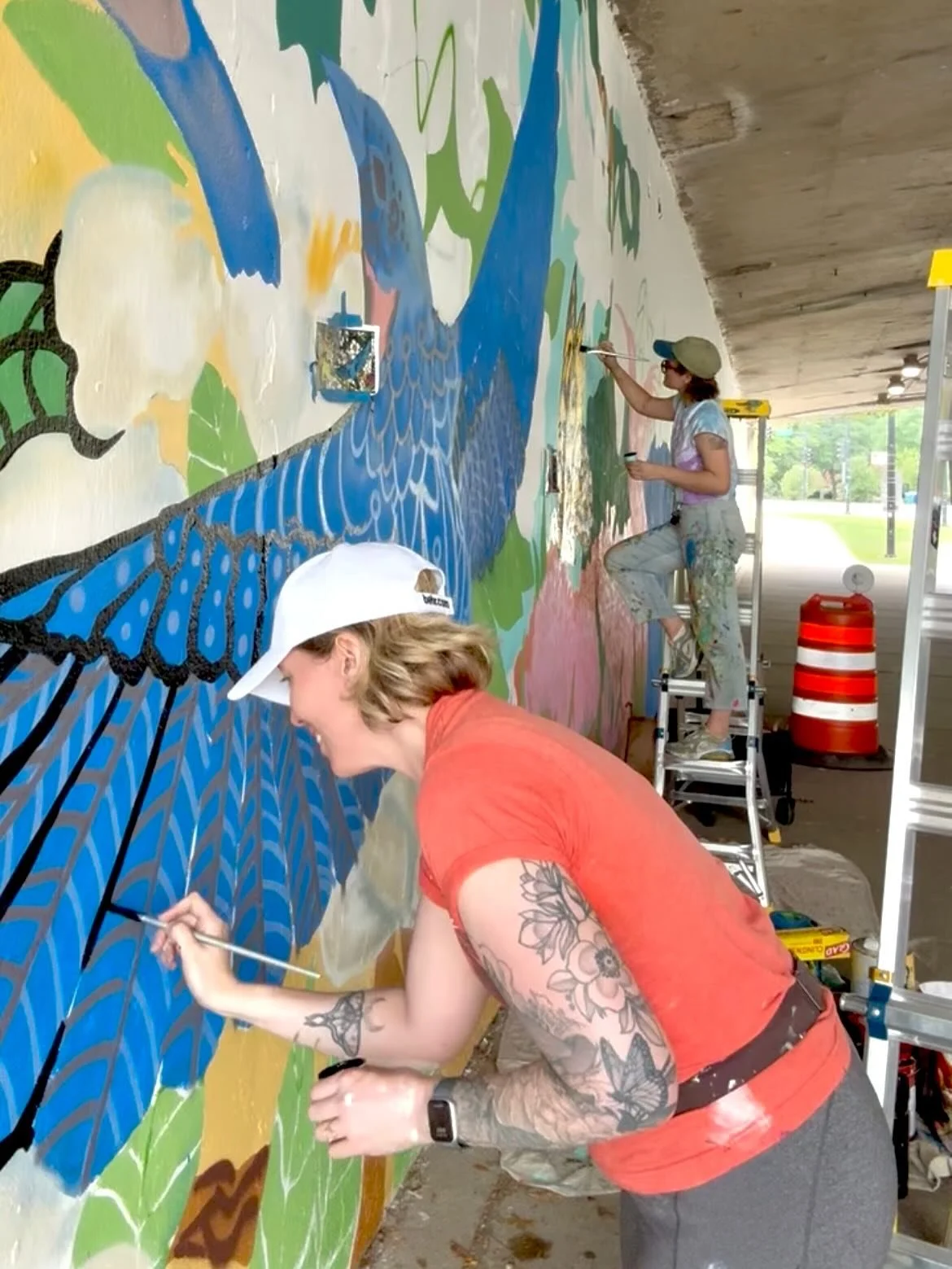 Spent a month painting with my role model:)

Cheri is truly one of a kind and working with her on this project was delight upon delight even with the spiders and city bikers✨🫶

Can&rsquo;t wait to get back out there and finish it up in November!