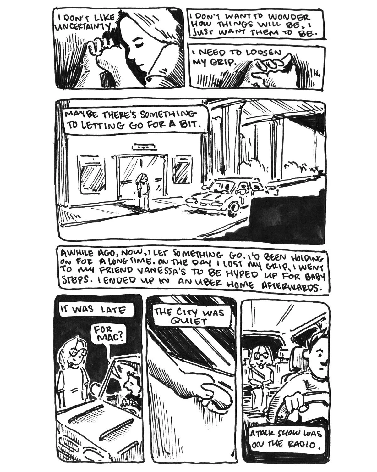 From &lsquo;Thoughts That Keep Me Up at Night&rsquo;, about a time I was absolutely called out by a random talk radio host in the back of an uber. 

In less than a month this collection of comics will be released, full of all the things that keep me 