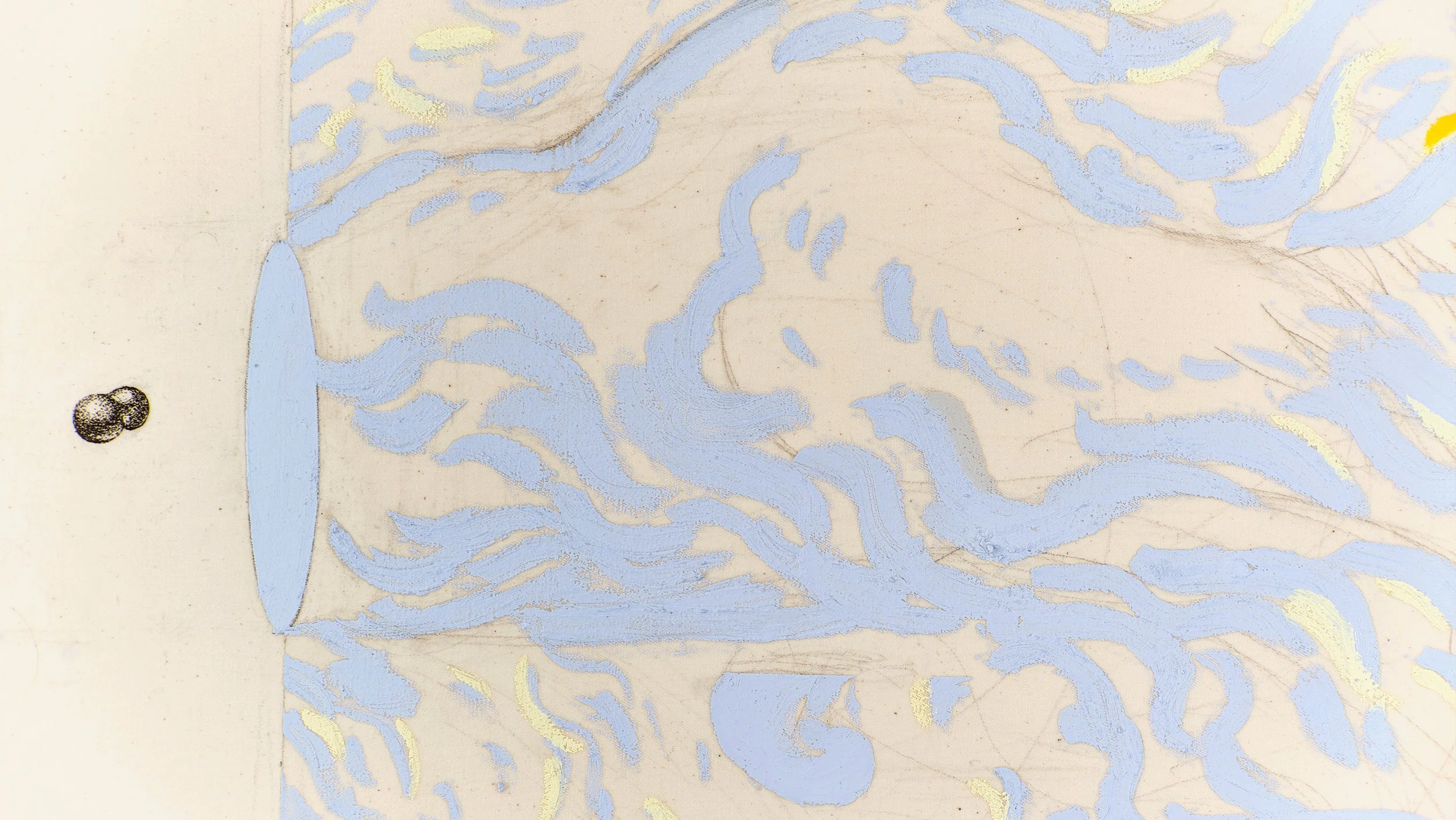 Hollow Bones 8, 2025, Canvas, wild cherry wood, oil sticks, ink., 84 x 112 x 4.5 cm, Fotocredit: Juan Borgognoni