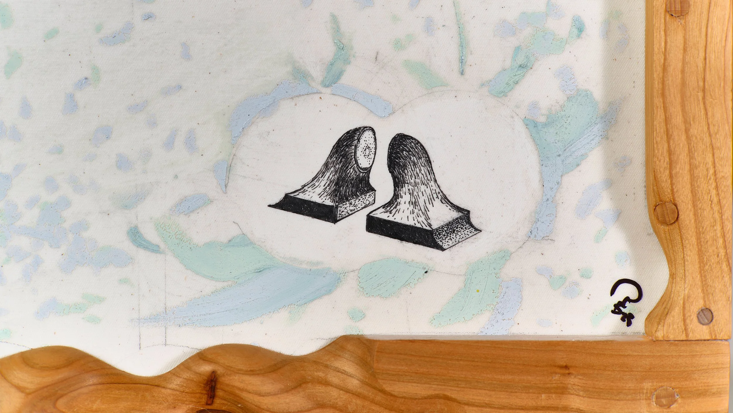 Hollow Bones 7, 2025, canvas, wild cherry wood, oil sticks, ink, close up, Fotocredit: Juan Borgognoni