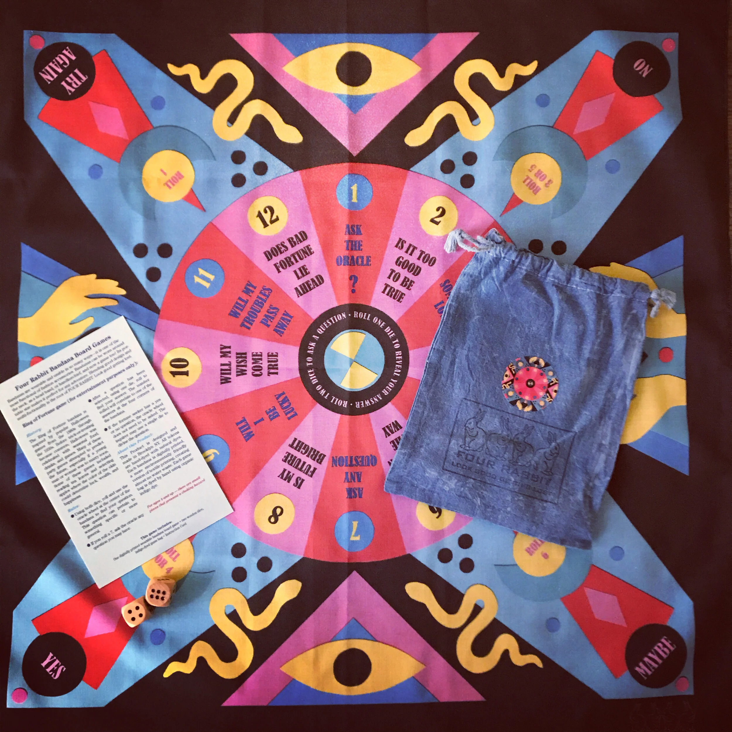 a bandana with an images of a wheel of fortune