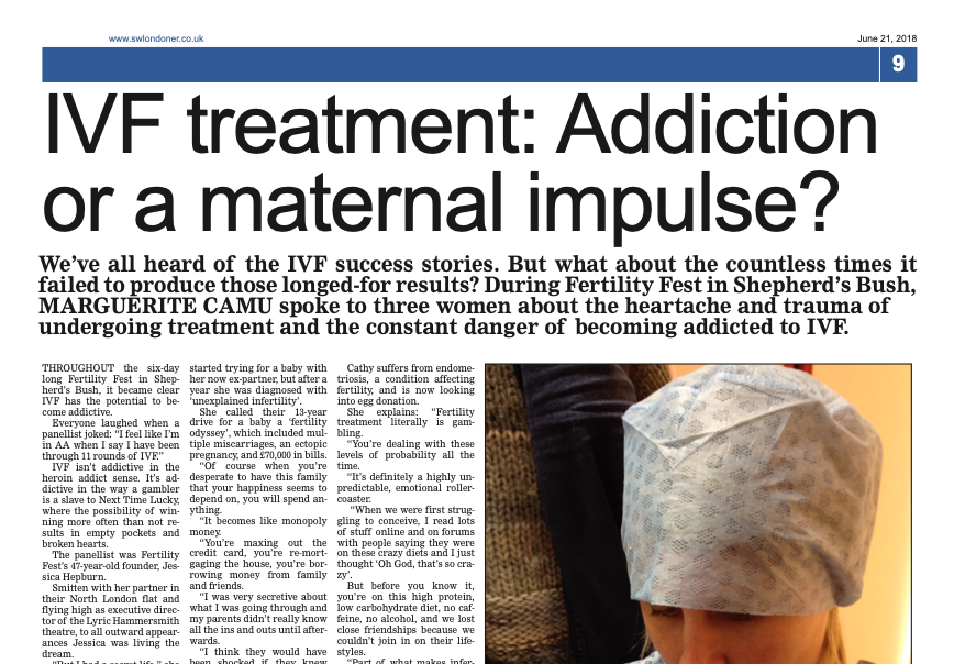 I found this story through attending a local event. After interviewing the founder of Fertility Fest in South West London, I wrote this feature article for the print edition of the paper.