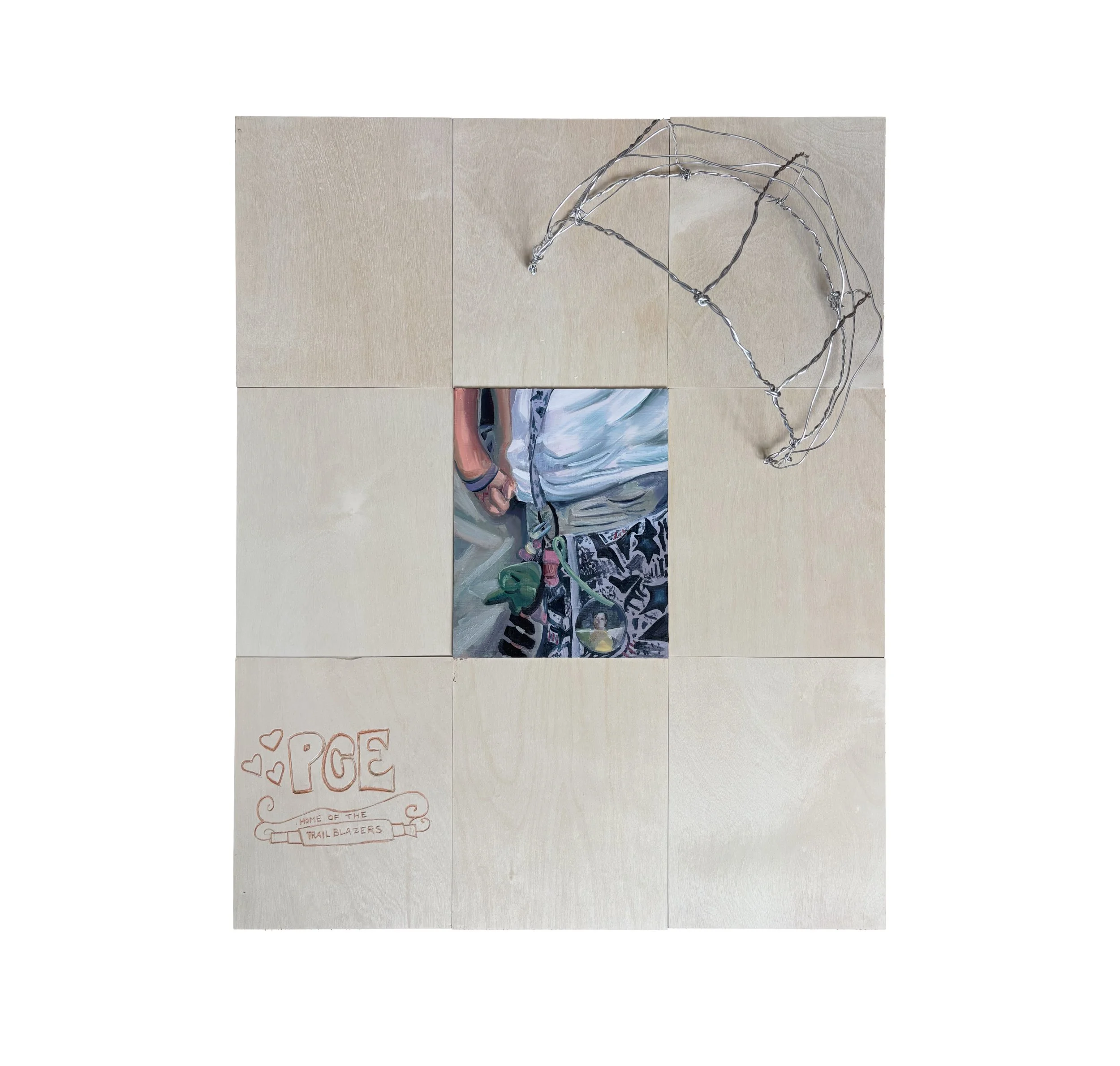 Reign It In, 2026, Oil paint on wood panel with wire, 30" x 24"