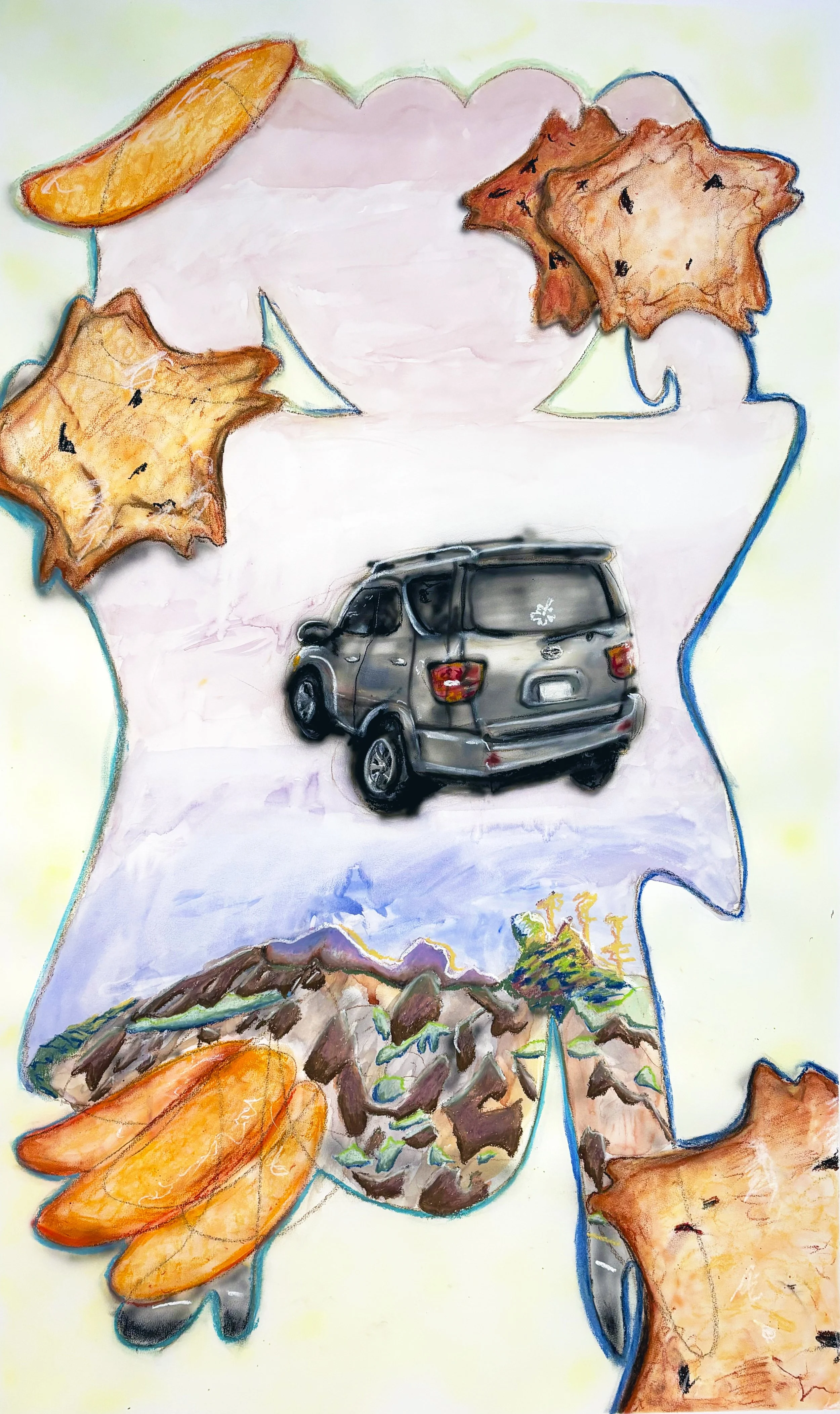 Sequoia, 2025, Airbrush, watercolor, and oil pastel on paper, 44" x 28"