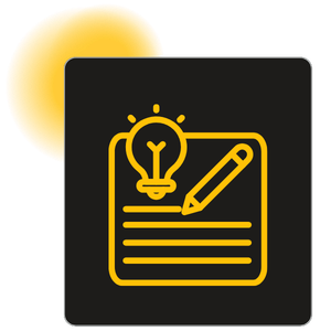 Icon of a light bulb and a pencil on a sheet of paper, representing ideas or creativity.