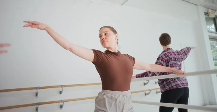 Adult ballet class at the barre