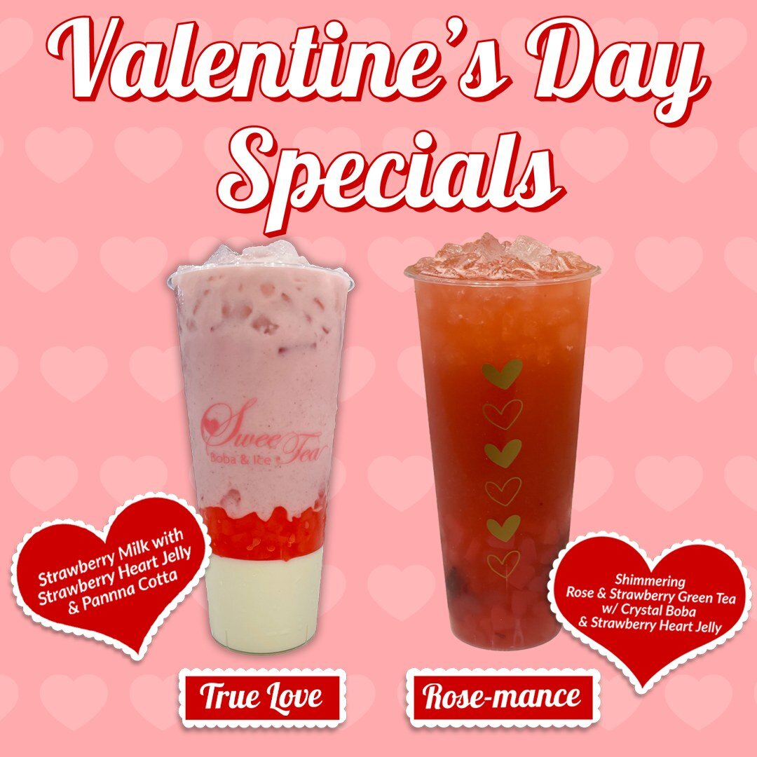 LOVE IN EVERY SIP! 💌💖 Celebrate Valentine's Day with this year's specialty drinks!

TRUE LOVE💕This fan fave is back for another year! Strawberry milk with Strawberry Heart Jelly and Panna Cotta💕

ROSE-MANCE🌹Shimmering Rose &amp; Strawberry Green