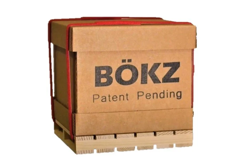 Corrugated BÖKZ™ shipping container, 10 x 10 x 10 inches.
