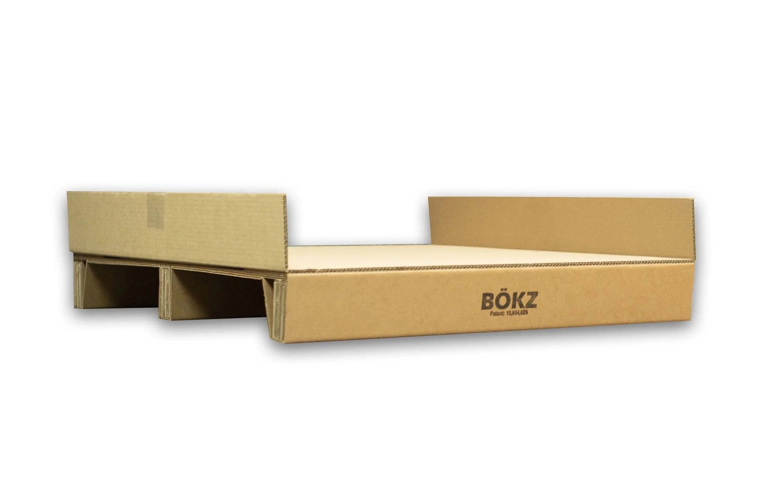 BOKZ Platform corrugated cardboard pallet side profile with wings raised