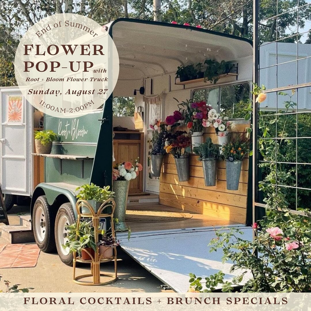🌷🦋🪴🍄 Join us next Sunday, August 27th, for our End of Summer Flower Pop-up with @rootandbloom_flowertruck from 11AM-2PM! We will have floral cocktails and brunch specials all day🥞 Flower truck will be located on 18th Street, outside the entrance