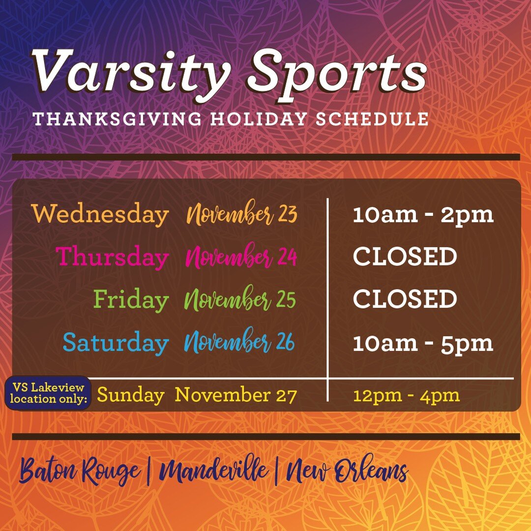 Keep in mind our Thanksgiving holiday hours this week! 
(reminder that 3450 Magazine will be closed until Saturday!)