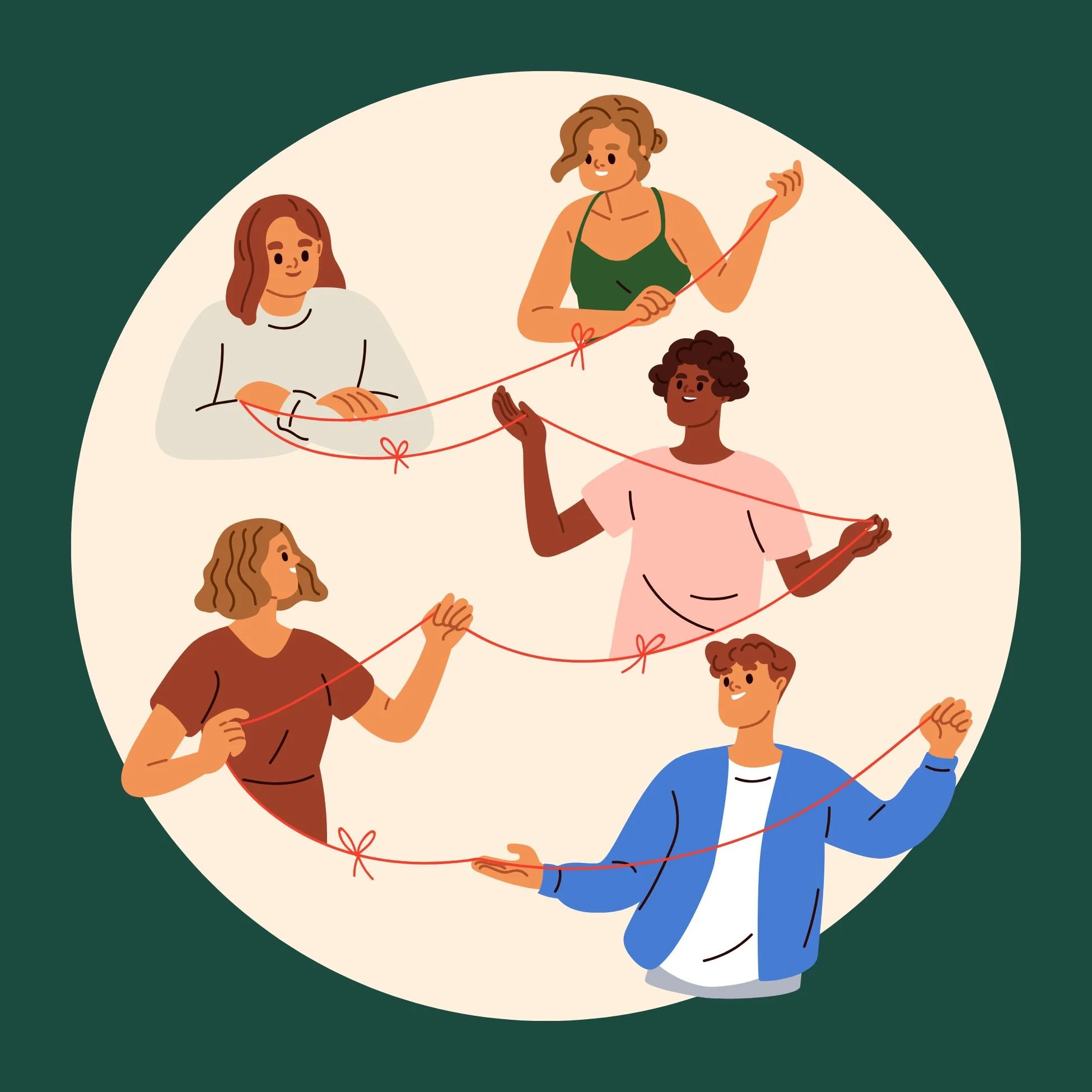 graphic showing people in a circle co-creating  representing  how we collaborate in Neurodivergent Caregivers Circles by Morningtide Wellness ADHD Coaching Minneapolis, MN