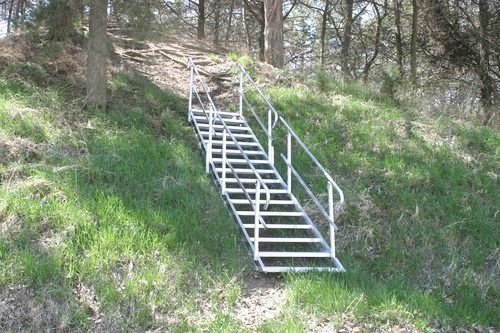 Stairs to lake on steep hill