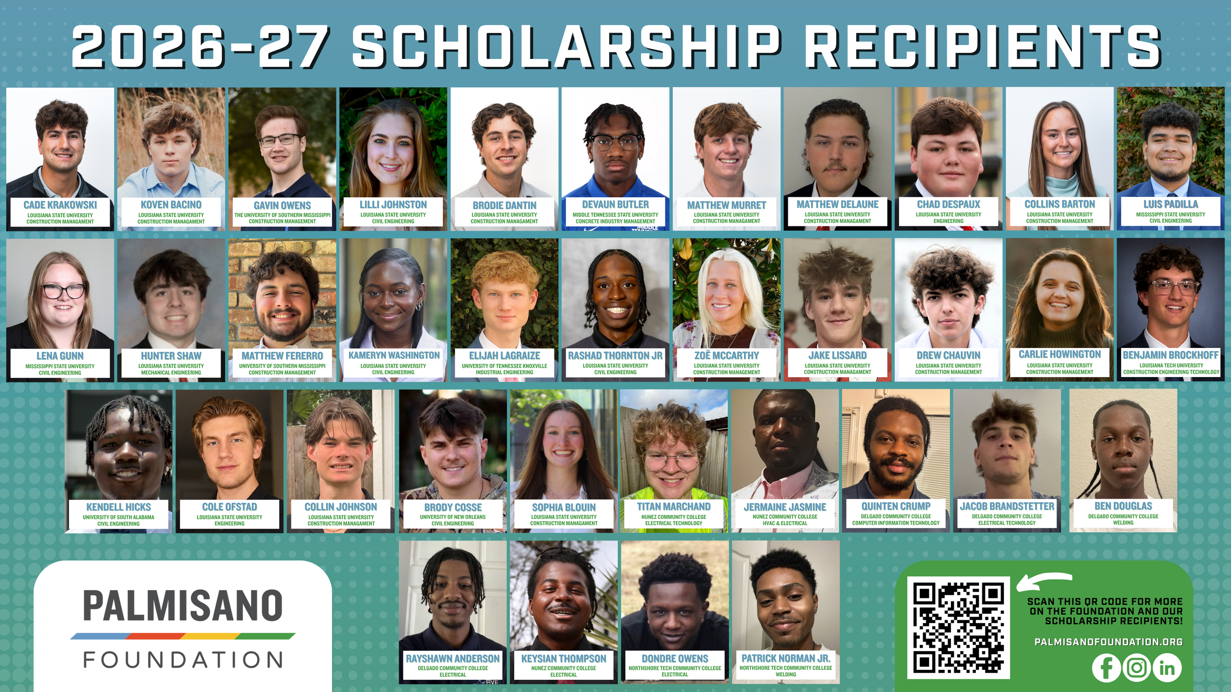 Meet our 2026-27 Scholarship Recipients