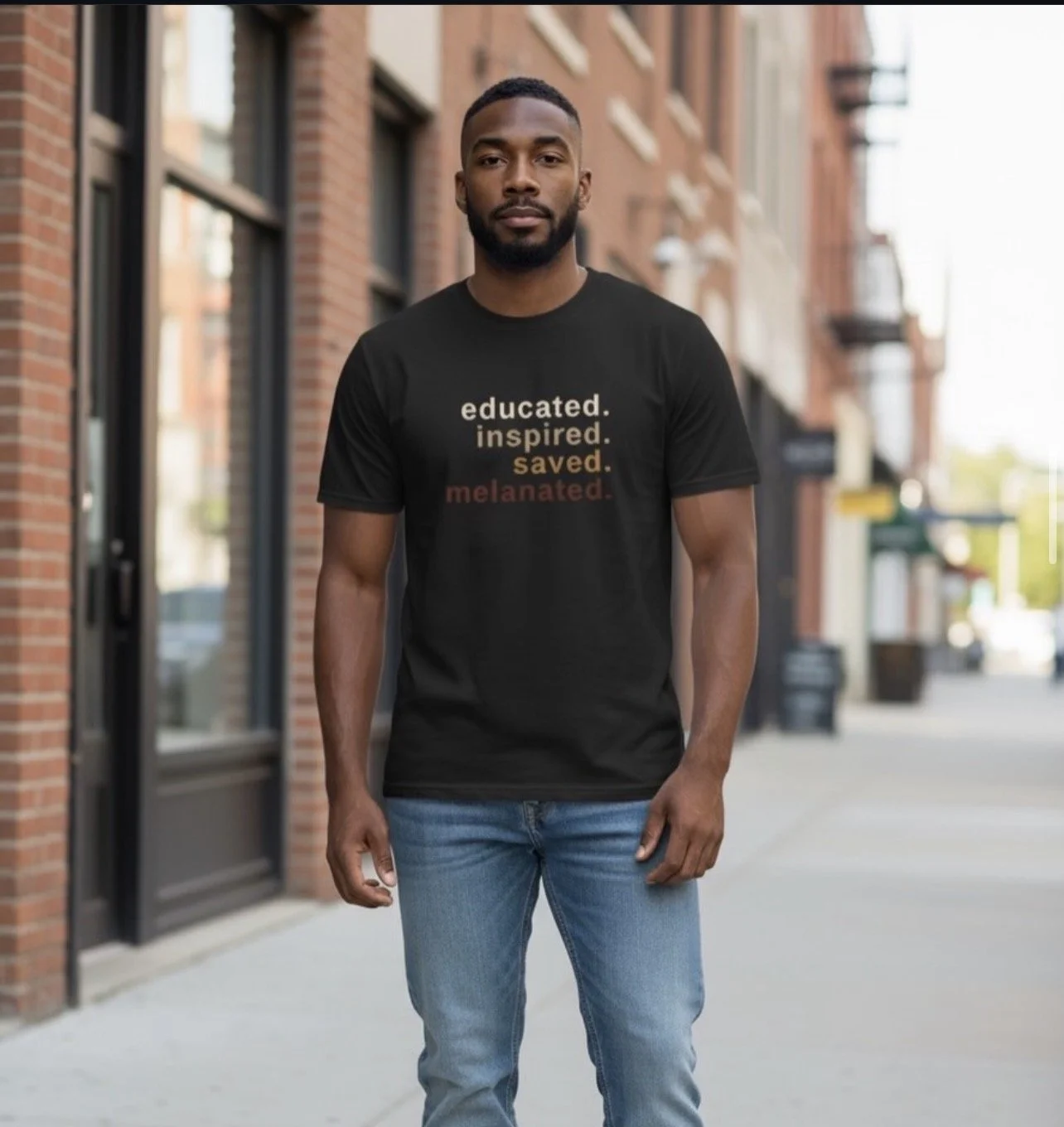 Educated. Inspired. Saved. Melanated. Tee — Affirmation Graphic T-Shirt
