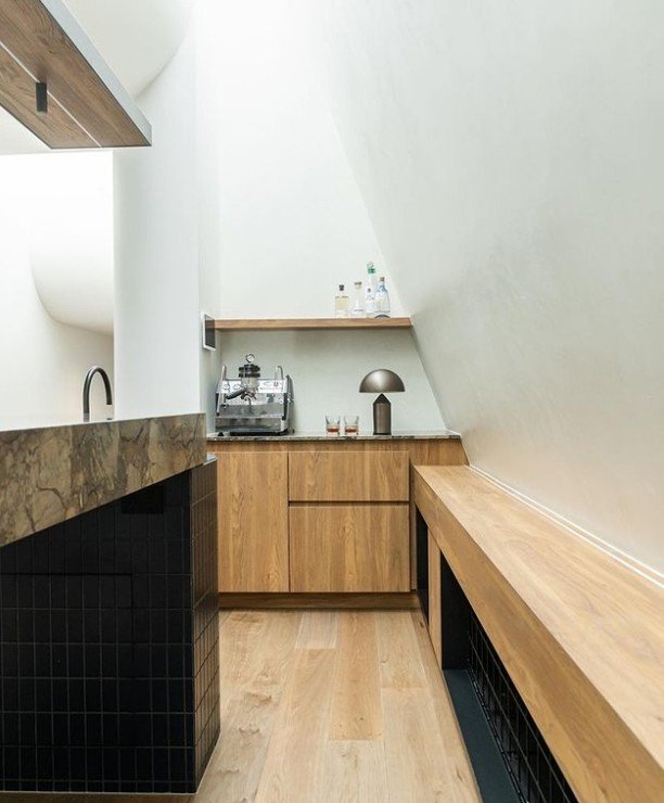 slanted wall kitchen