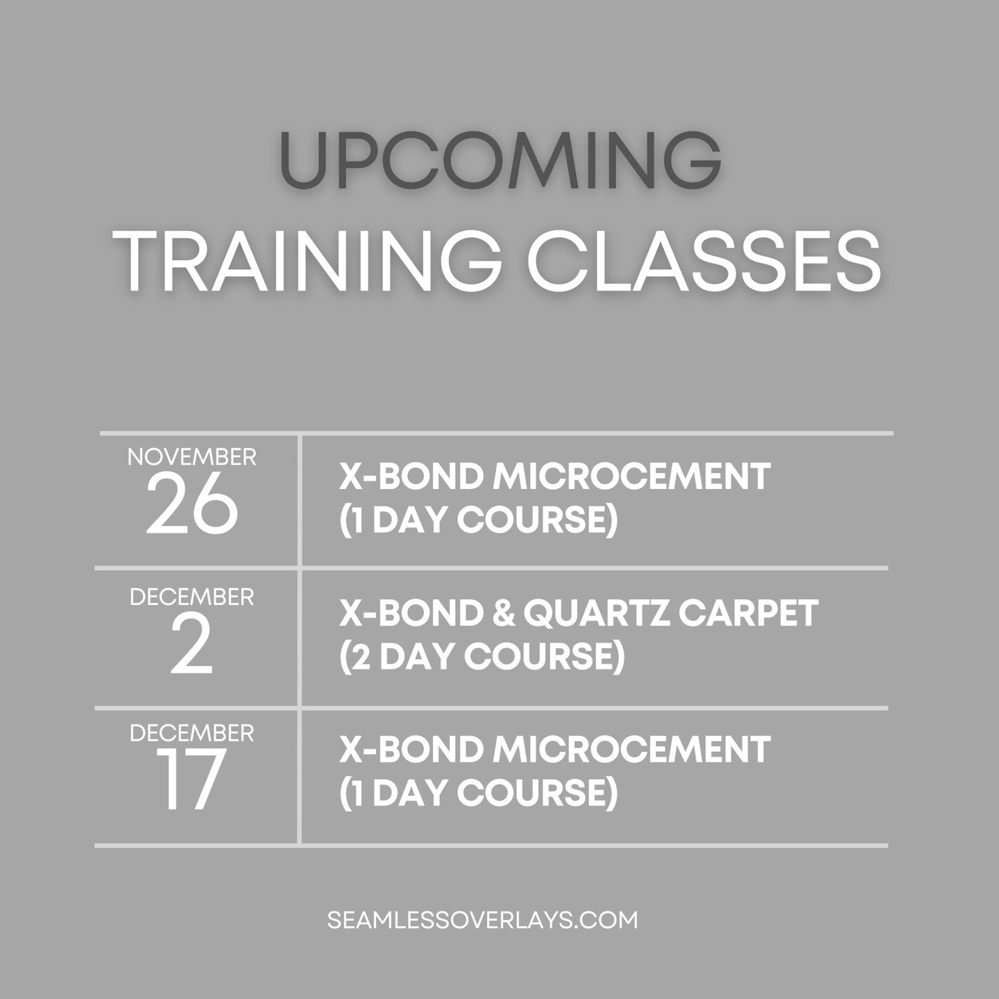 The end of the year is approaching, so don't miss out on attending one of our X-Bond and Quartz Carpet training courses in 2024.

Secure your spot now via the link in our bio!