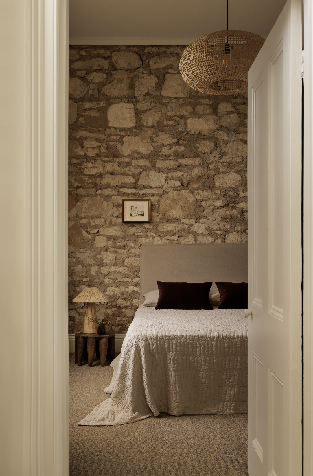 stone wall in bedroom