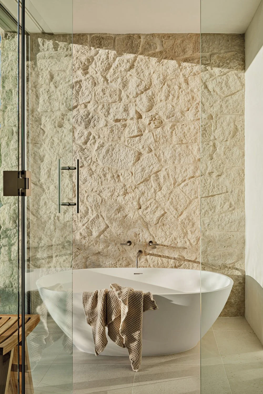 coastal bathroom with stone