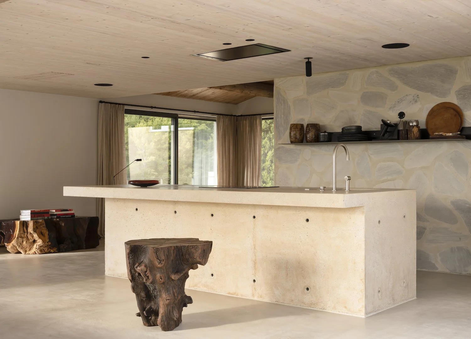kitchen with microcement flooring