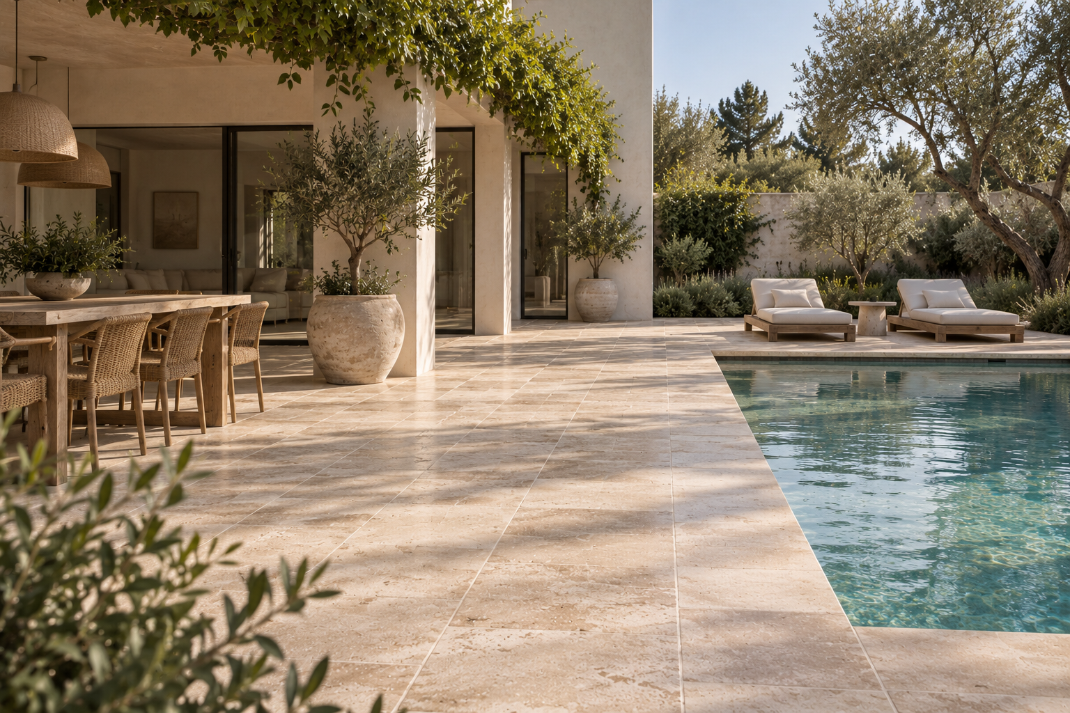 outdoor space with limewashed pavers