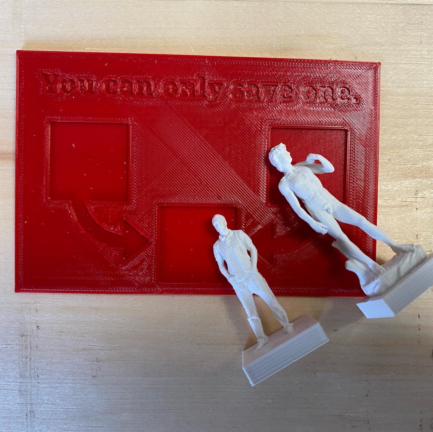 Presenting our first open-source activity set: The David Dilemma. 

Which would you save from destruction: a priceless work of art or a human being? 

https://www.thingiverse.com/thing:5468497