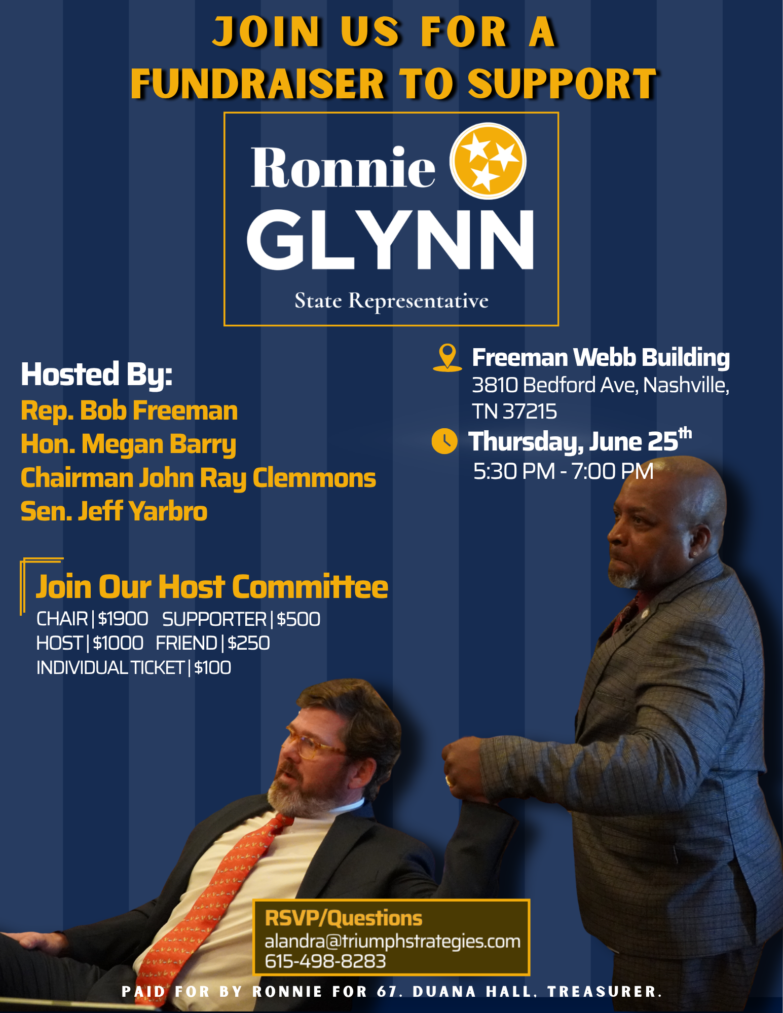 Join Rep. Bob Freeman in support of Rep. Ronnie Glynn on Thursday, June 25th