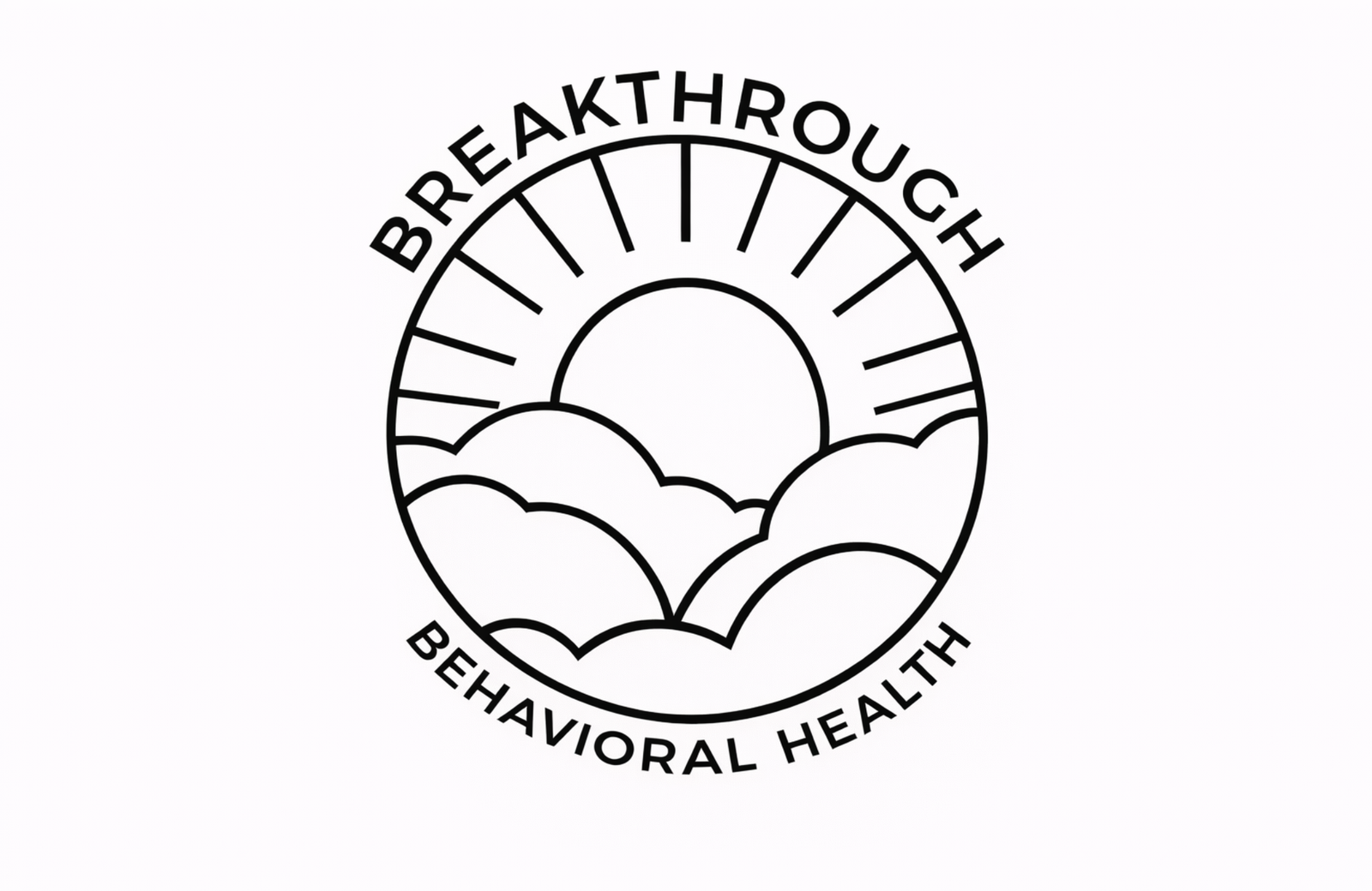 Logo with the words 'Breakthrough Behavioral Health' encircling a stylized sun rising over clouds.