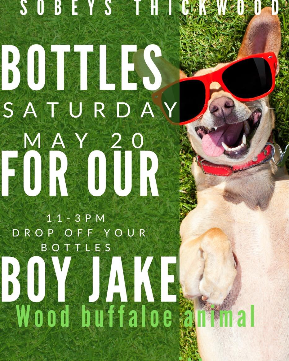 TODAY !! 
Please donate - it&rsquo;s needed for sweet Jake!
Please help in anyway you can! Bring by your recyclables today May 20 at SOBEYS THICKWOOD from 11-3 to help pay for Jake&rsquo;s puppy parvo treatment! Please help us save a life.

Wbarc.ca/
