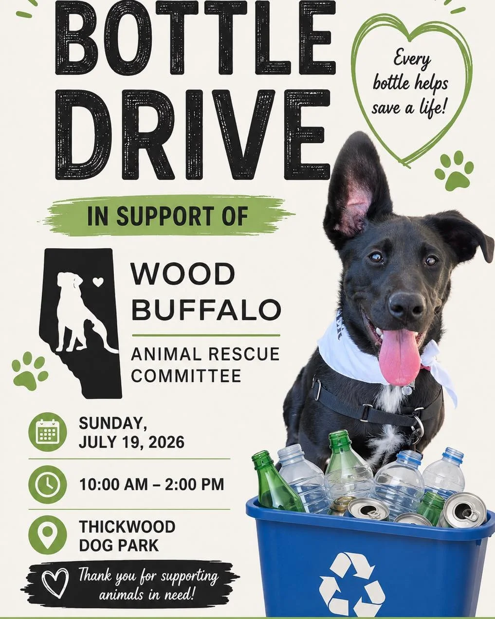 Bottle Drive for WBARC happening this Sunday! ♻️

Got empty bottles and cans collecting in your garage? Bring them by and help support the animals in WBARC&rsquo;s care. Every donation helps us provide food, veterinary care, and everything our rescue