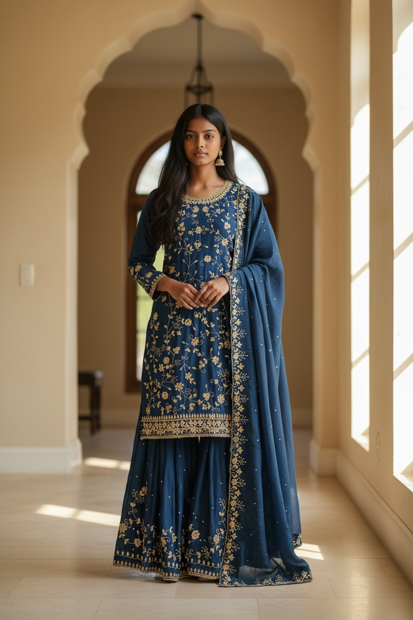 Navy Blue and Black Gharara Suits