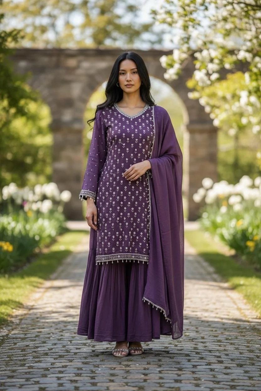 Dark Purple Gharara Suit
