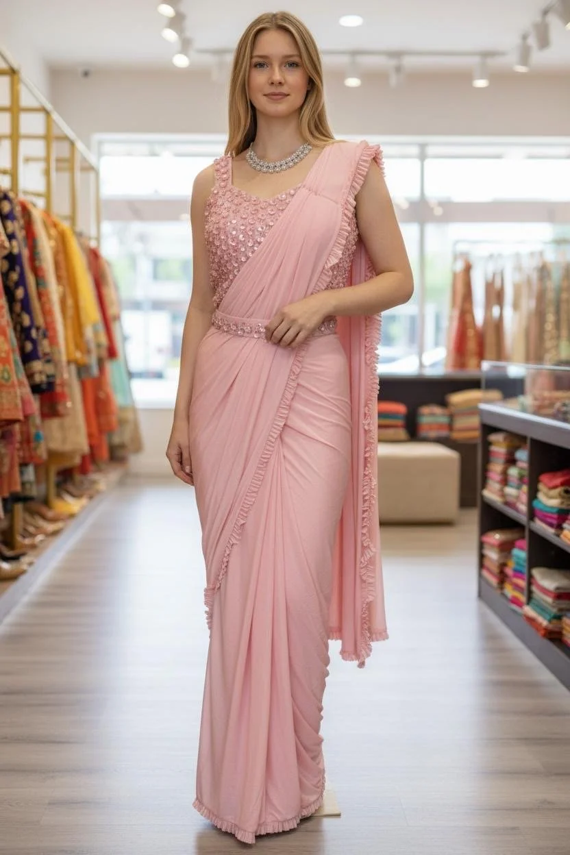 Baby Pink 1 minute Sari