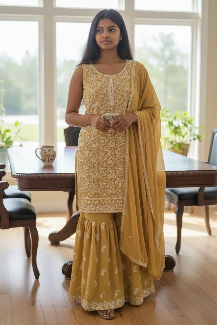 Mustard Yellow Gharara Suit