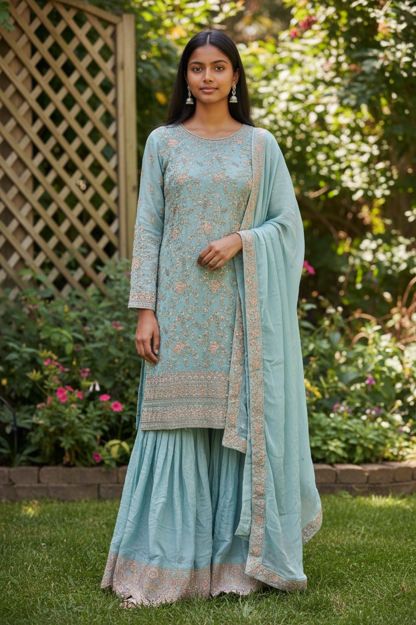 Stone and Thread Work Gharara Suits