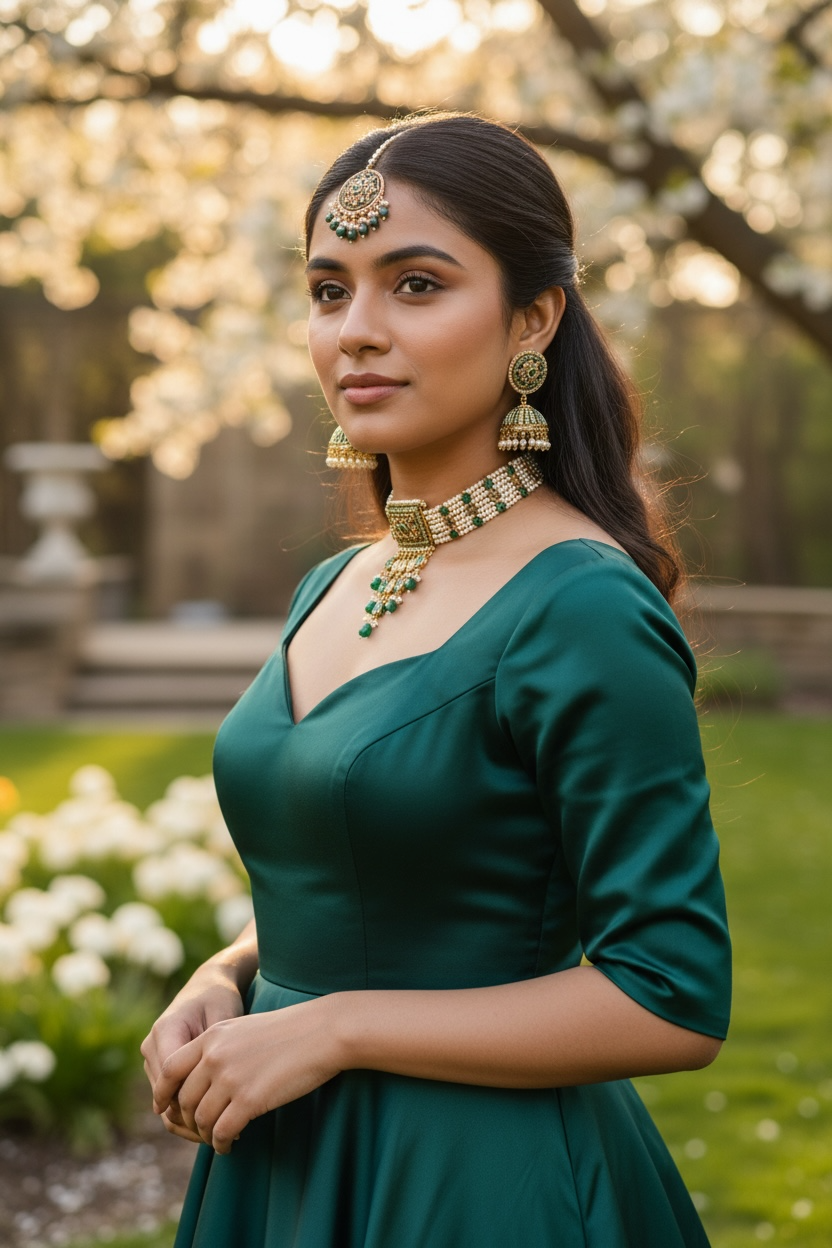 Waterfall Choker Green set with oversized tikka