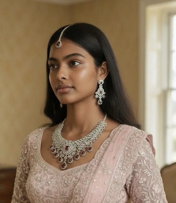 Ruby American Diamond Set with Tikka