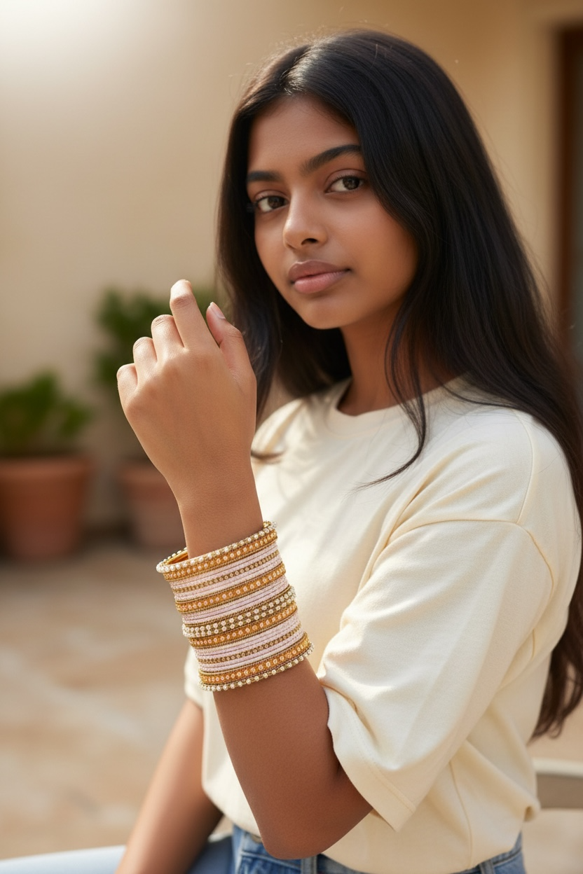 Peach Pink Metal Bangles