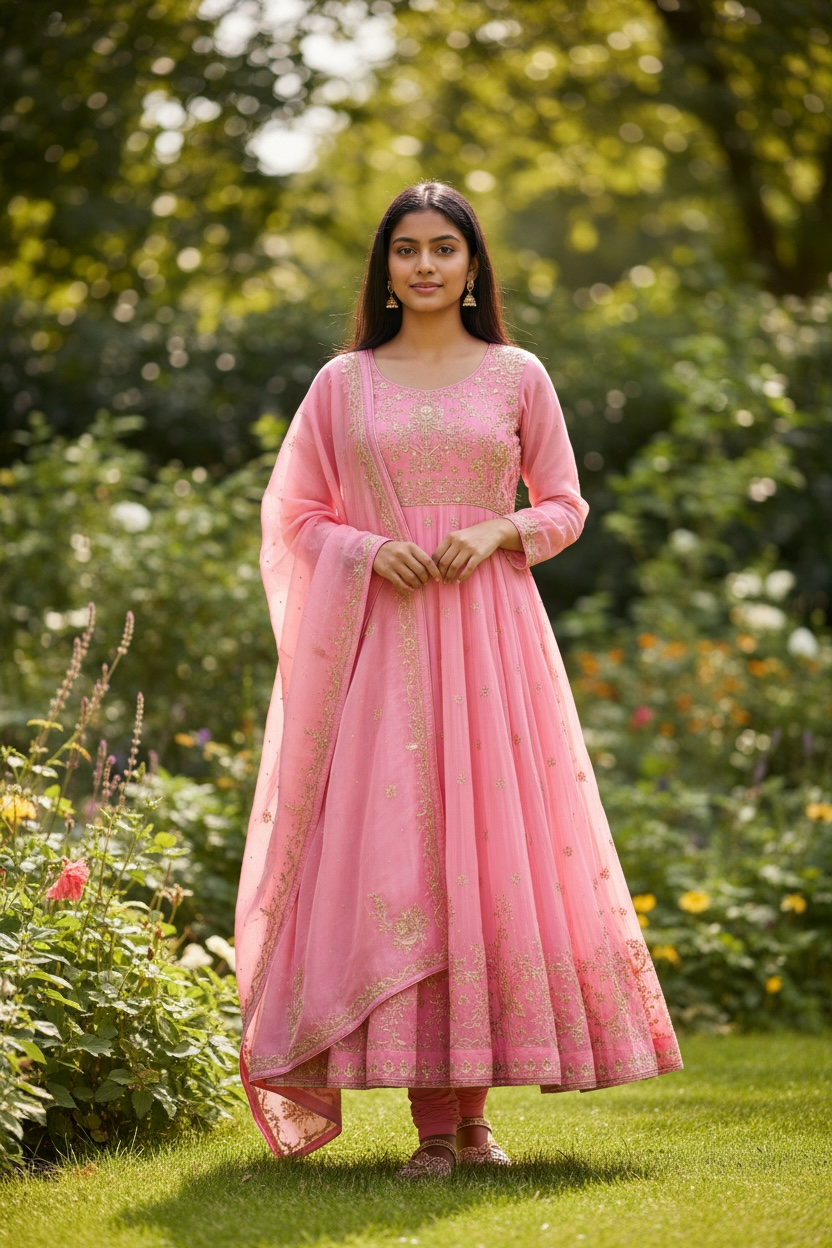 Baby Pink Anarkali Suit with Pajami