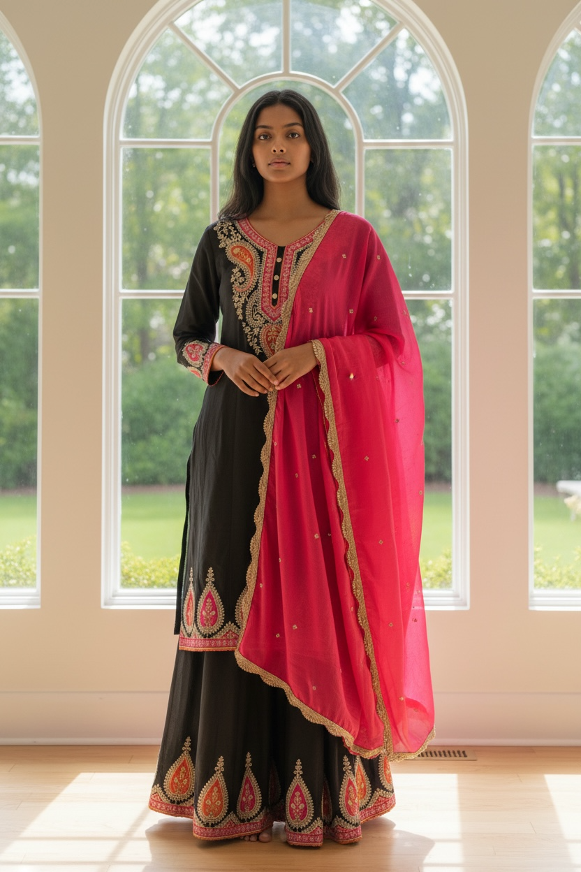 Black Peplum Sharara Suit