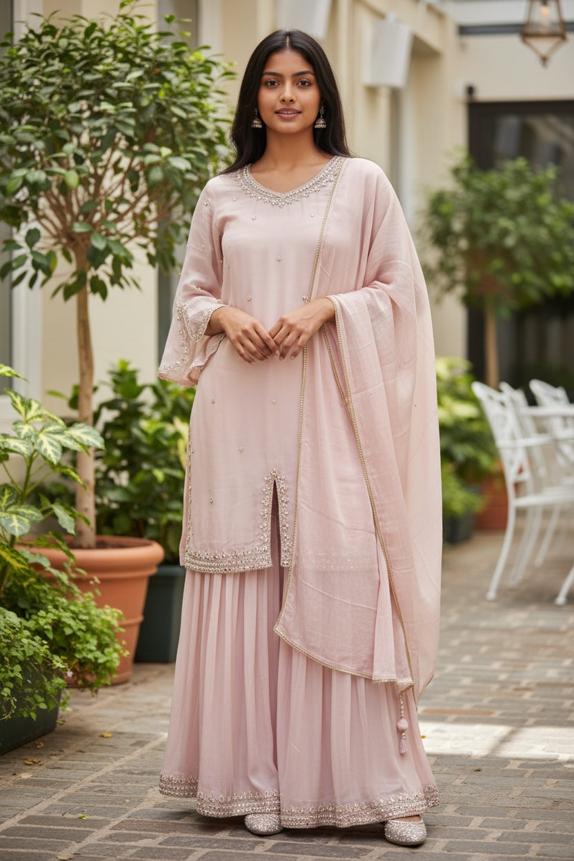 Light Pink Sharara Suit
