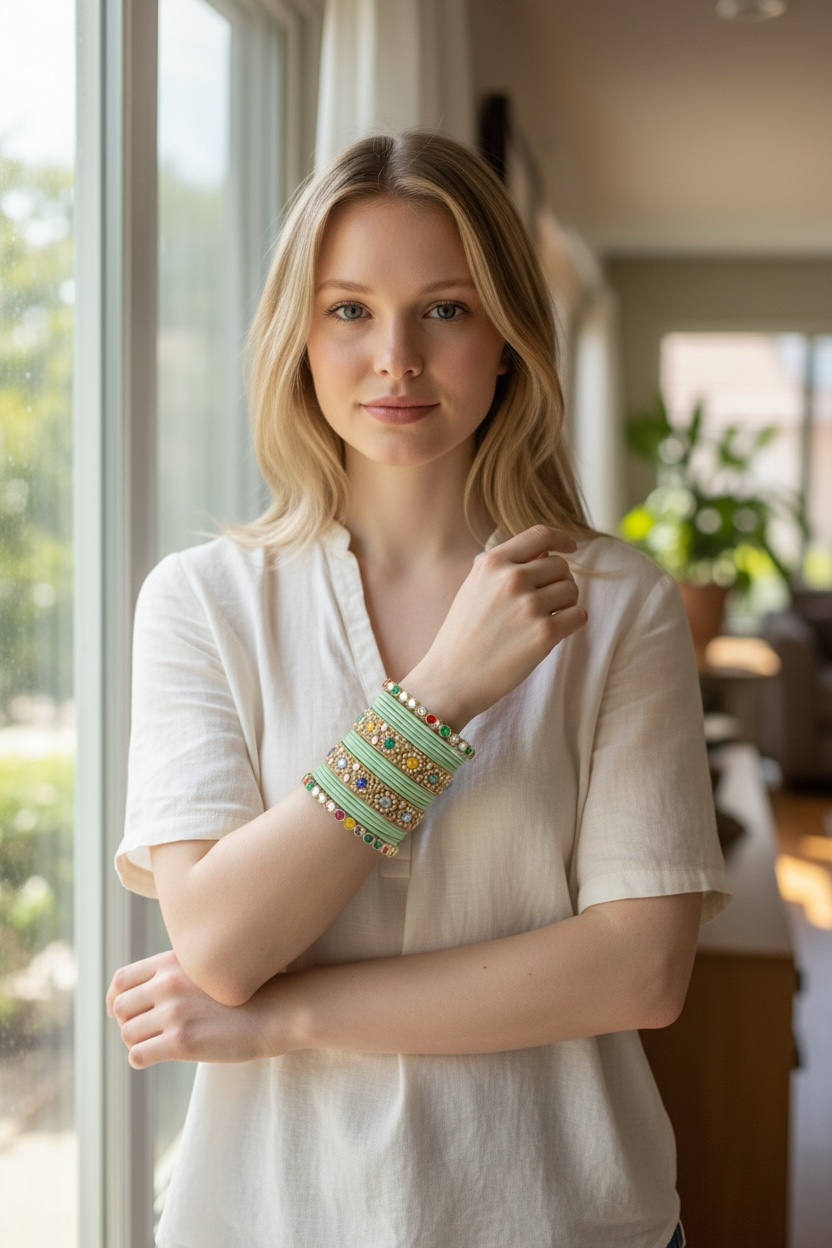 Mint Bangles with Multi Kade