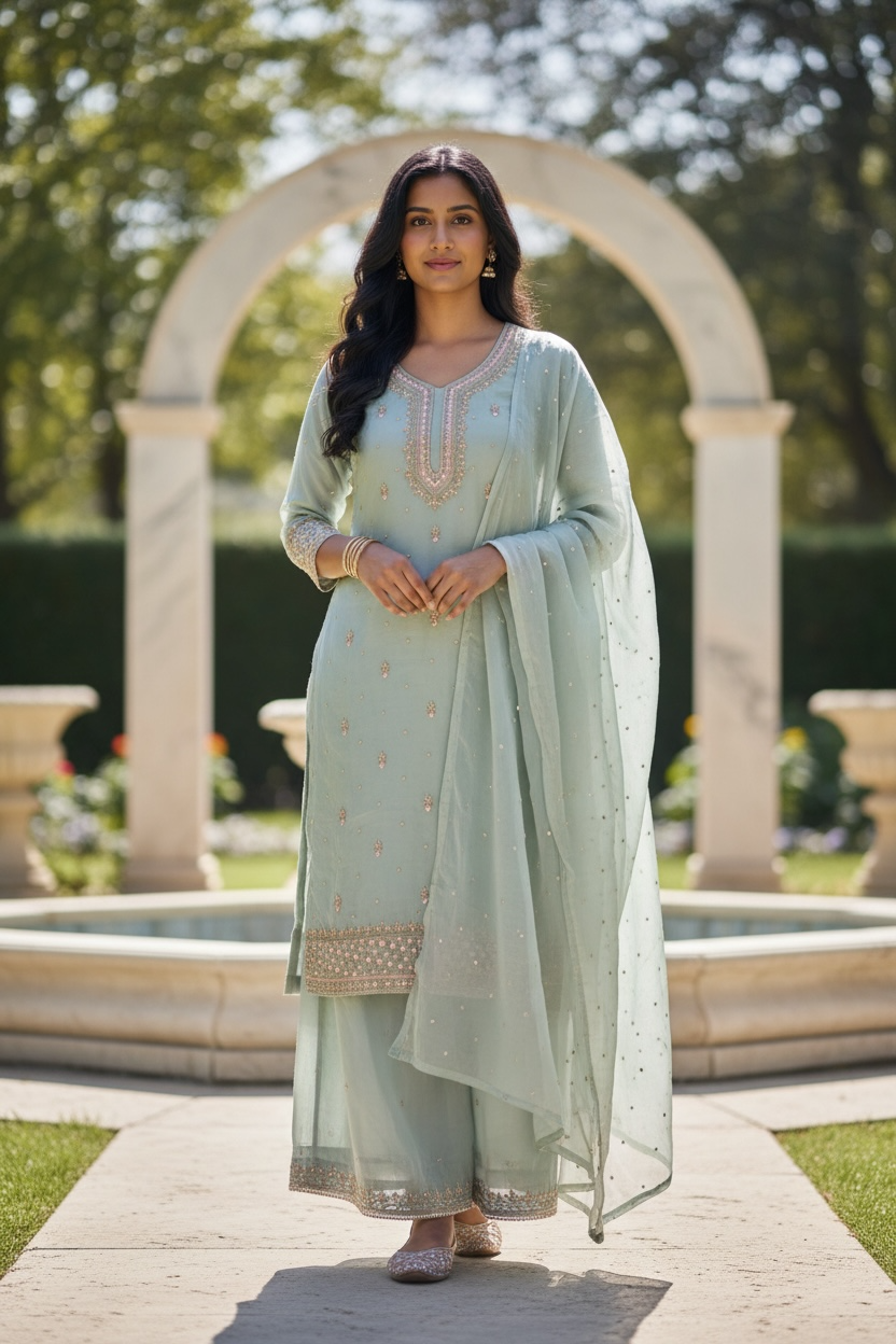 Light blue Sharara with sequin and dabka work