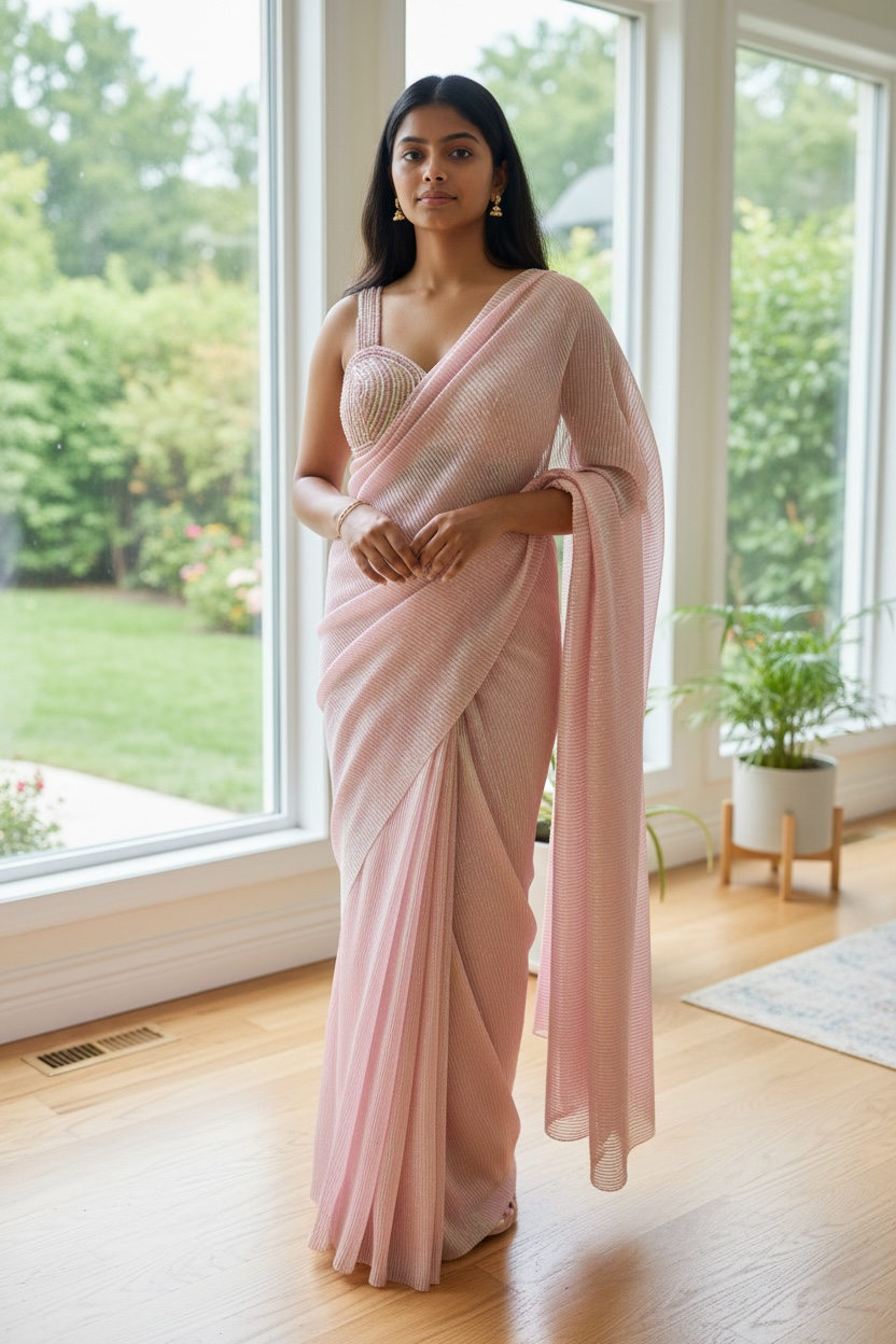 Baby Pink Readymade Sari