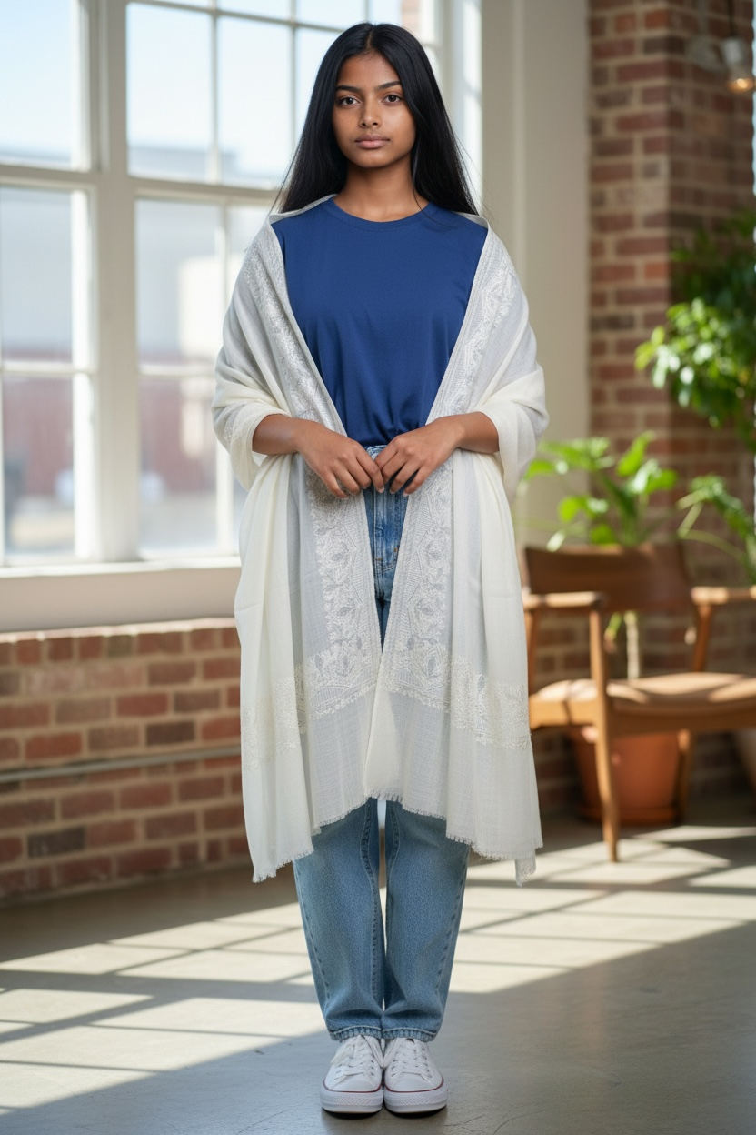 Swarovski Thread work Border Pashmina Shawl