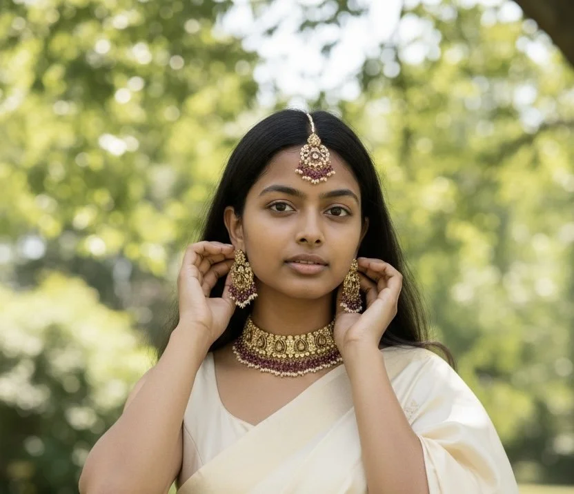 Polki Set with Crystal Beads in Magenta