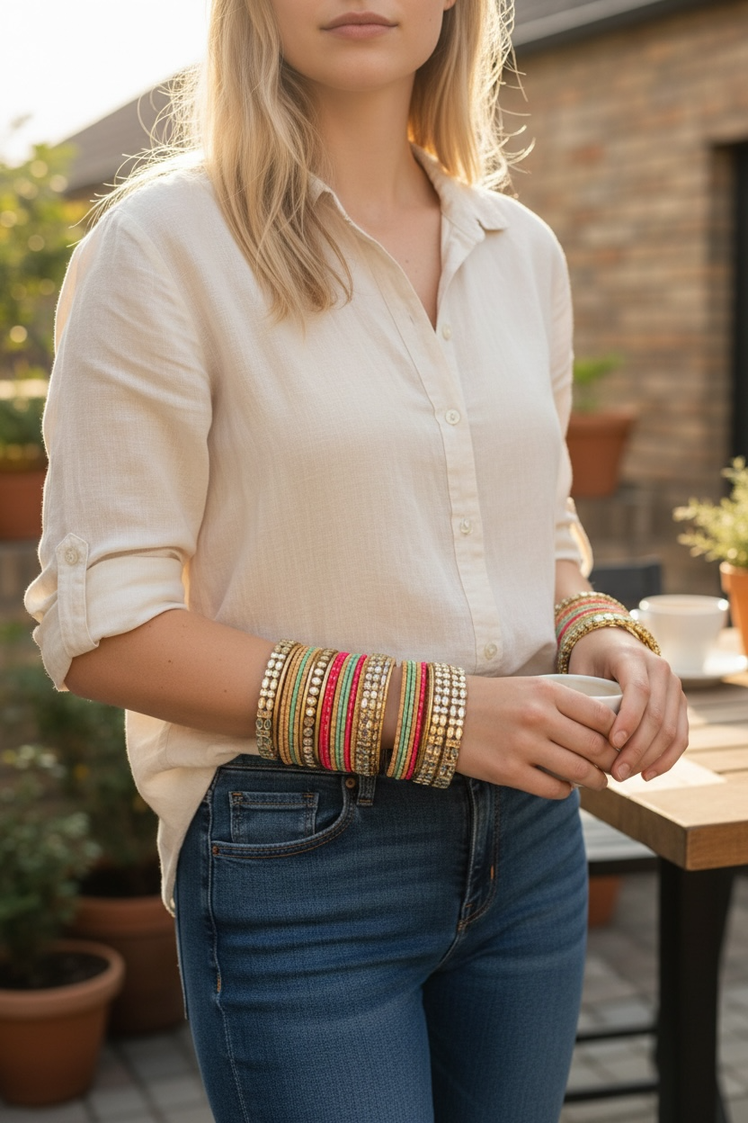 Multi Metal Bangles with Mirror Kade