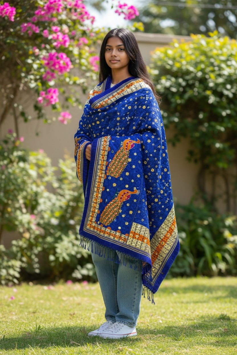 Phulkari Dupatta with Birds and Bells