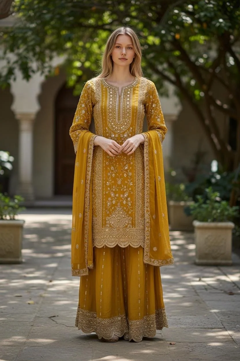 Mustard Chinon Plazo Suit